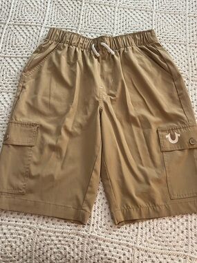 True Religion Youth Boys Tan Cargo Drawstring Shorts Lightweight Sz XL 18-20
